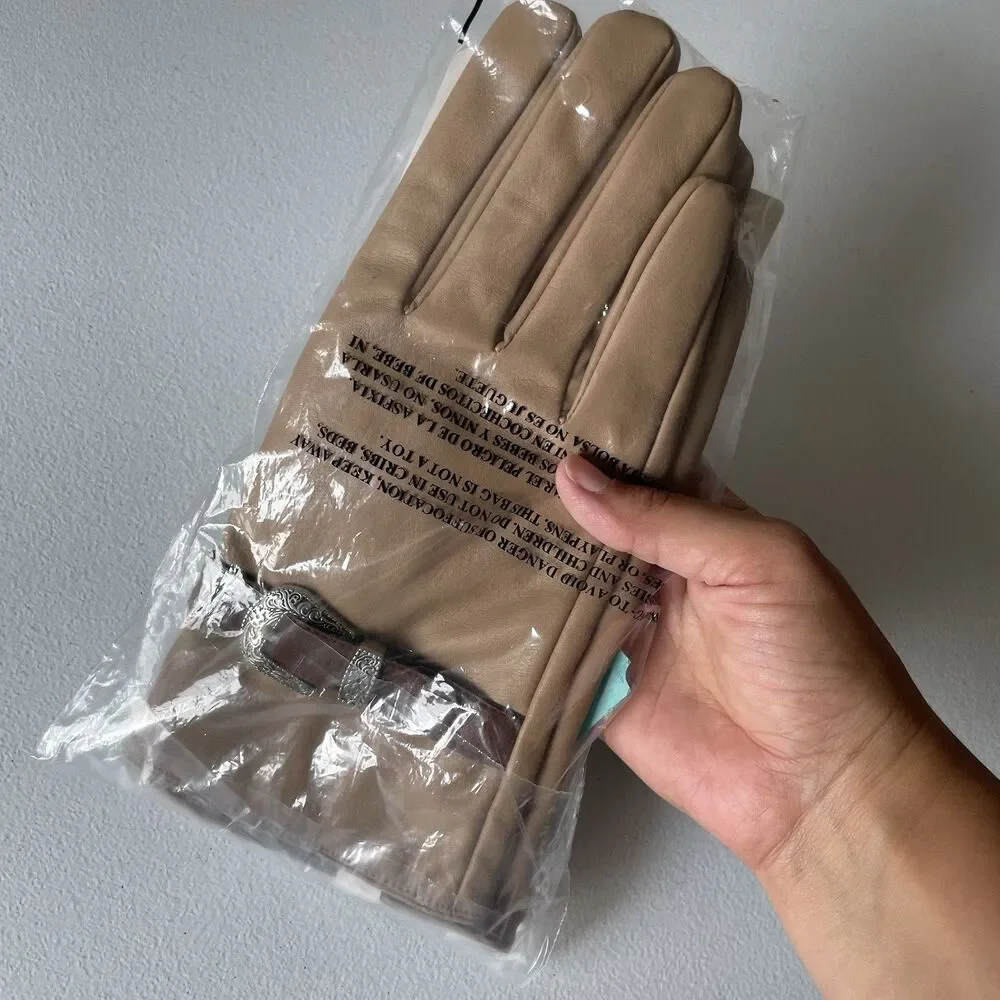 Pioneer Woman Woven Faux Leather Glove Mittens with Buckle Tan Brown Size S/M